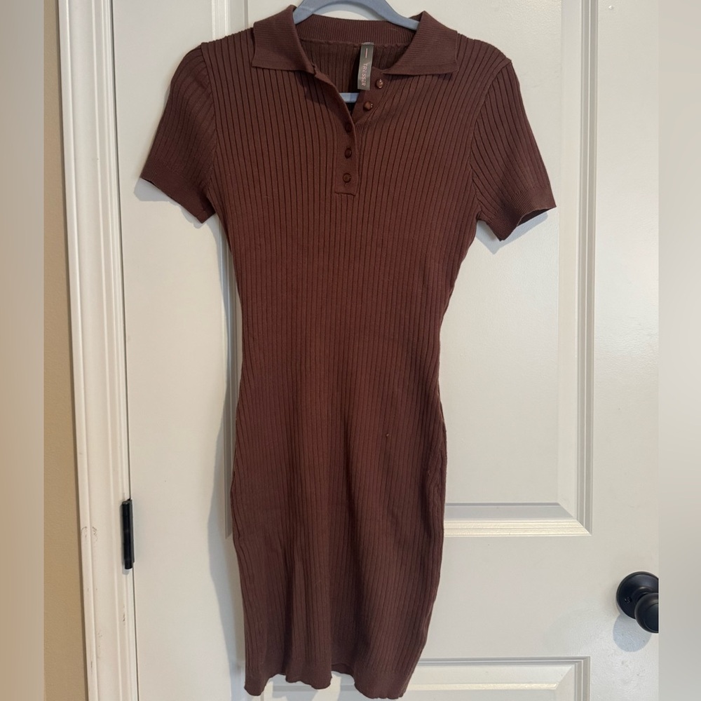 Chocolate Brown Ribbed Dress